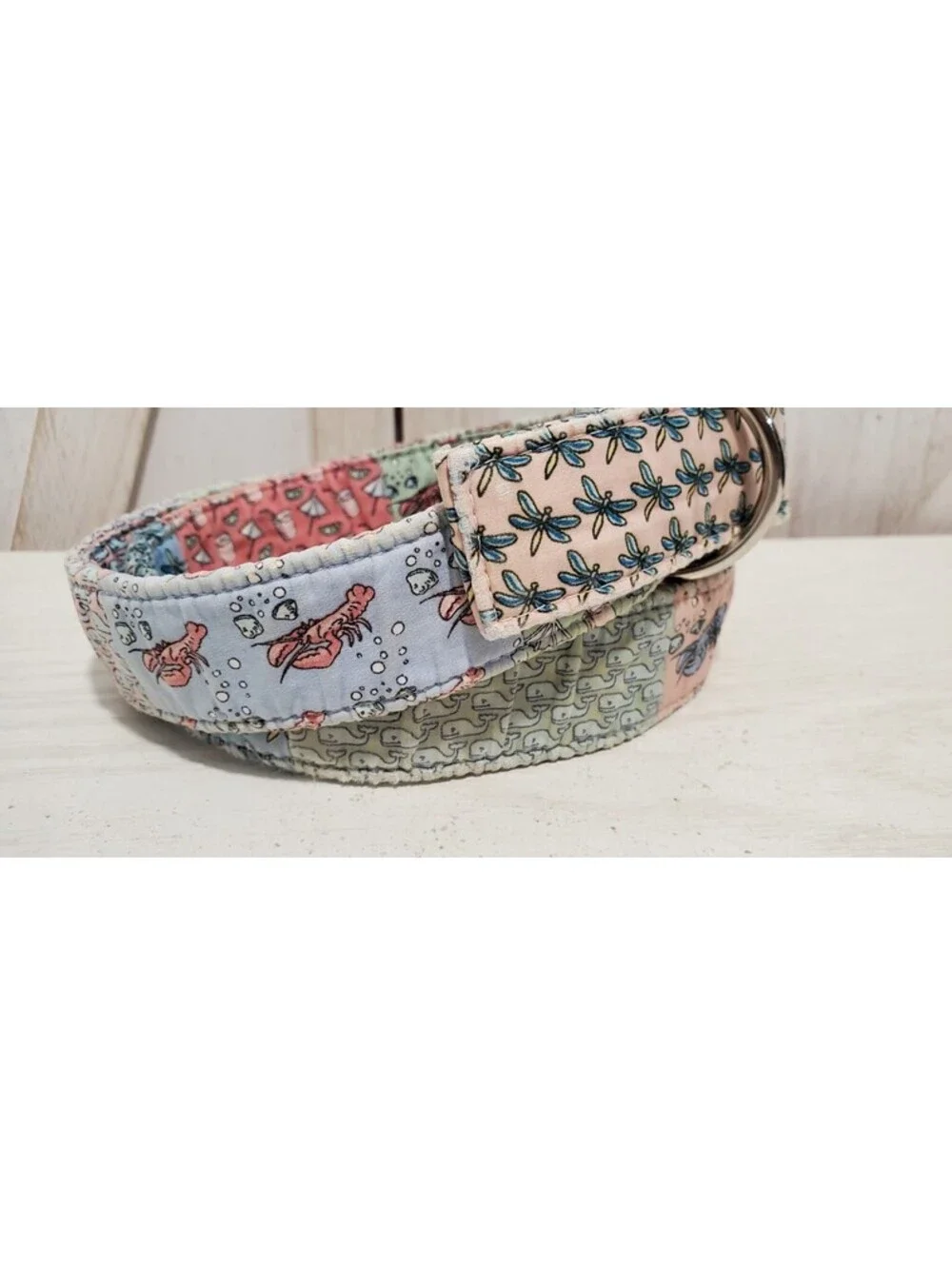 Vineyard Vines Men’s L Patchwork Icon D Ring Belt Whale Golf Palms Yachts Preppy